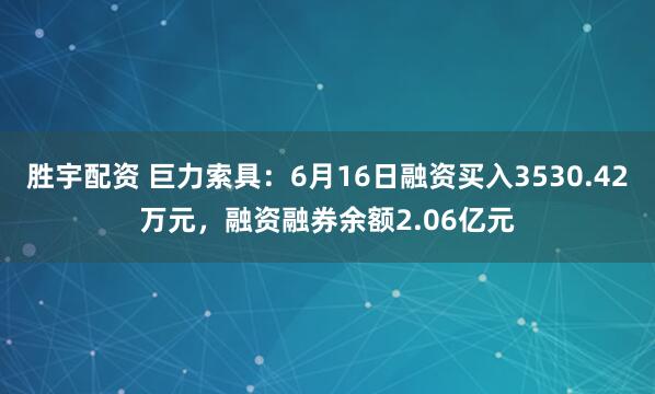 胜宇配资 巨力索具：6月16日融资买入3530.42万元，融资融券余额2.06亿元